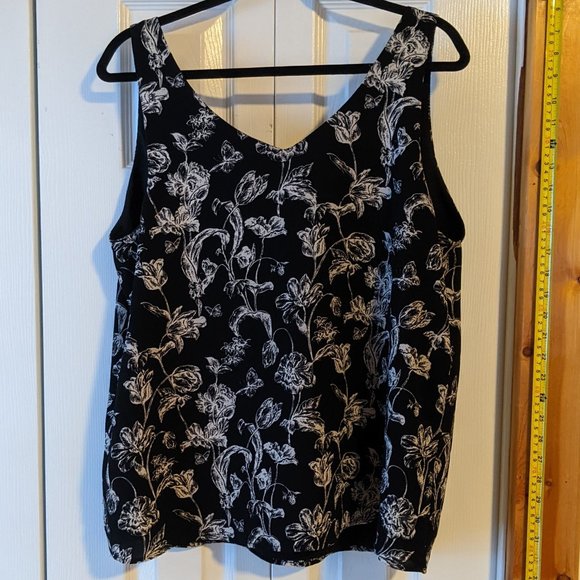 Halogen Sleeveless Top L Black with White Flowers - Picture 6 of 10